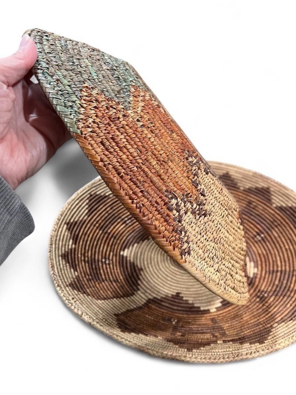 Two Vintage Handwoven Decorative Woven Baskets - Earth Tones